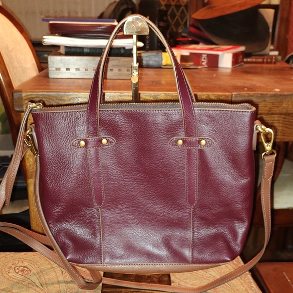 Fossil Handbags - Fossil Dark Red & Brown Colorblock Leather Crossbody NWOT $250 Estimated Retail